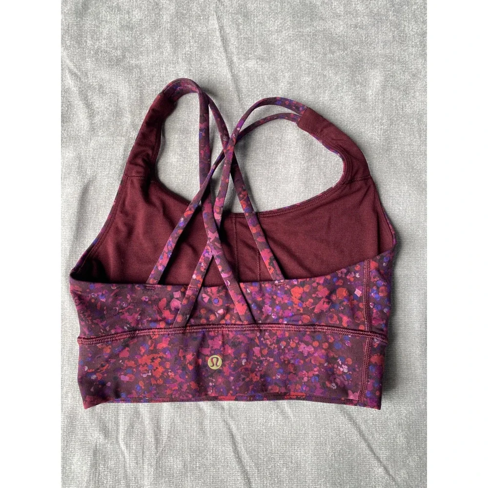 Lululemon Energy Bra Long Line Floral Confetti Ruby Purple Strappy Sports Bra 4